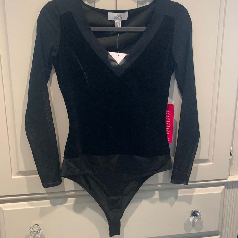 Badgley Mischka black velvet body suit nwt